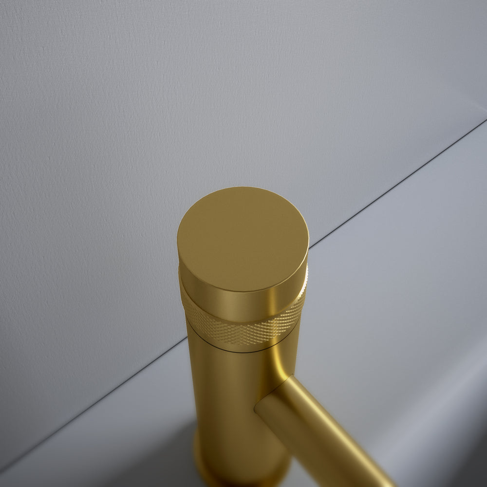 Luxe Progressive Deck Mounted Basin Mixer Tap - Brushed Brass