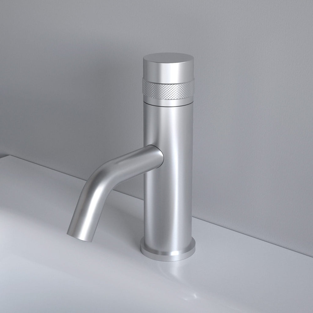 Luxe Progressive Deck Mounted Basin Mixer Tap - Brushed Steel