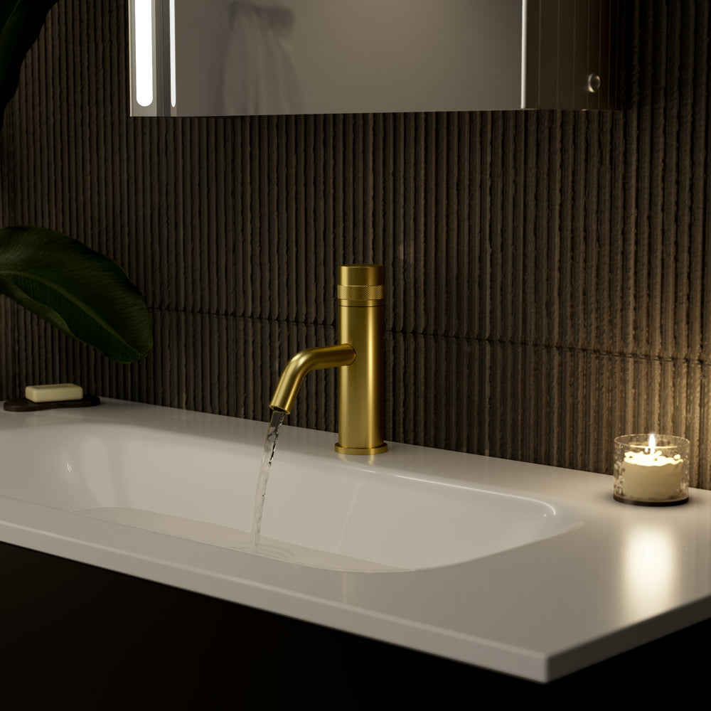 Luxe Progressive Deck Mounted Basin Mixer Tap - Brushed Brass