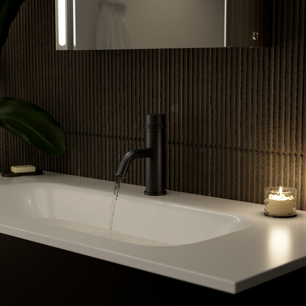 Luxe Progressive Deck Mounted Basin Mixer Tap - Matt Black