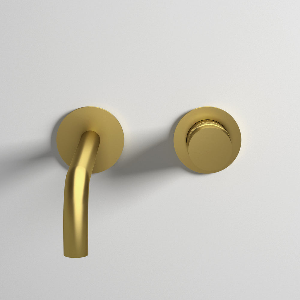 Luxe Progressive Wall Mounted Basin Mixer - Brushed Brass