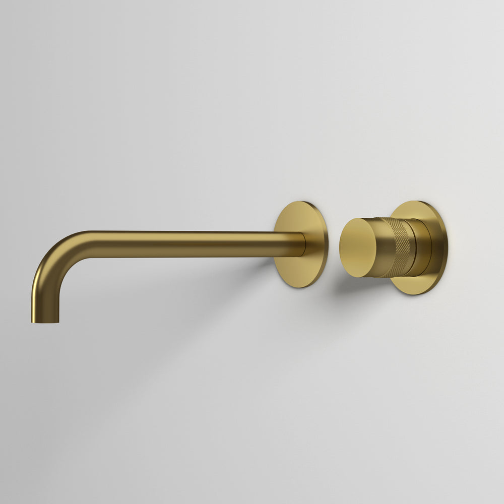 Luxe Progressive Wall Mounted Basin Mixer - Brushed Brass