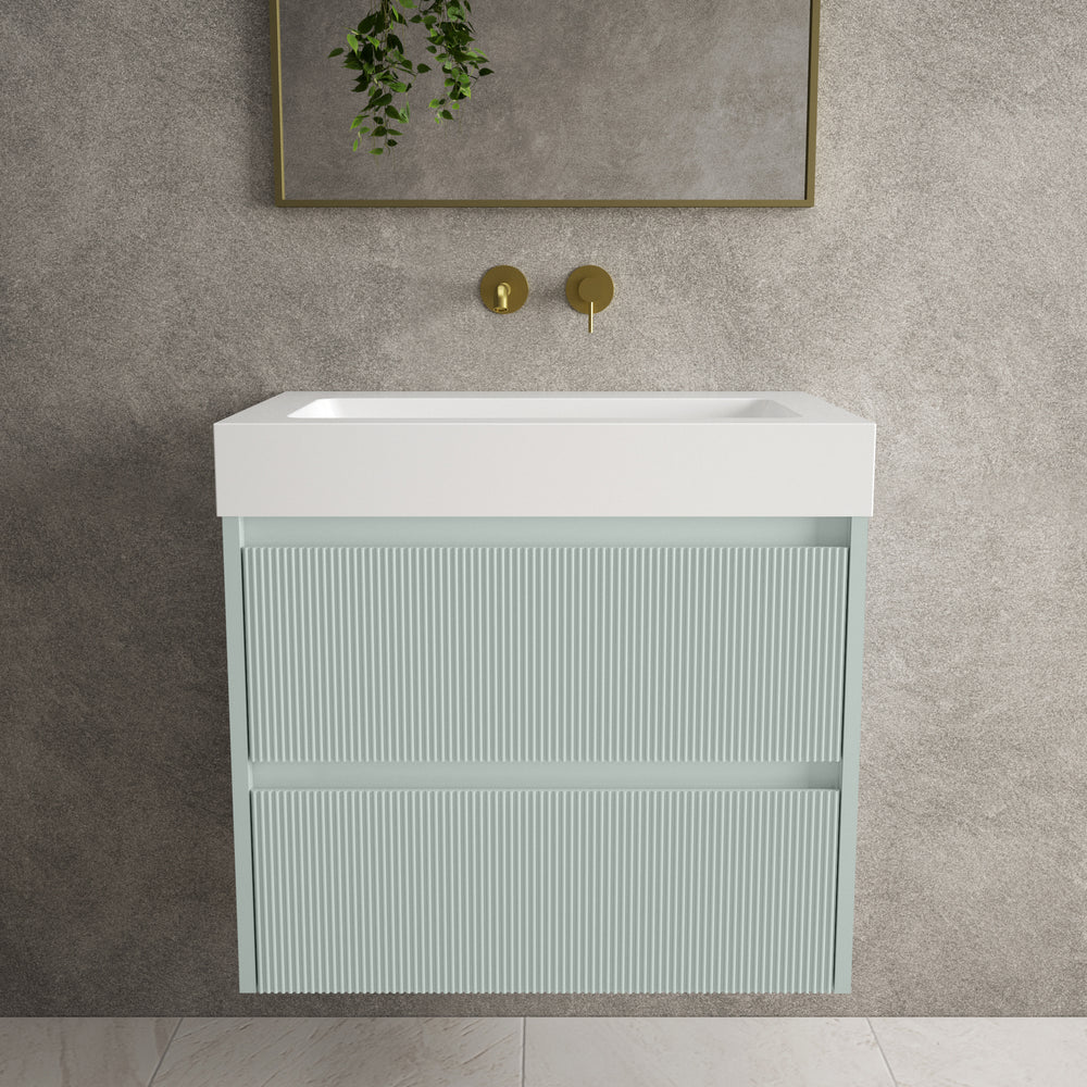 Scanalato Double Drawer Vanity Unit  With Beyondstone BLOC Basin - Peppermint 700mm