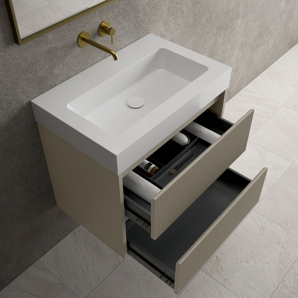 Scanalato Double Drawer Vanity Unit  With Beyondstone BLOC Basin - Soft Taupe 700mm