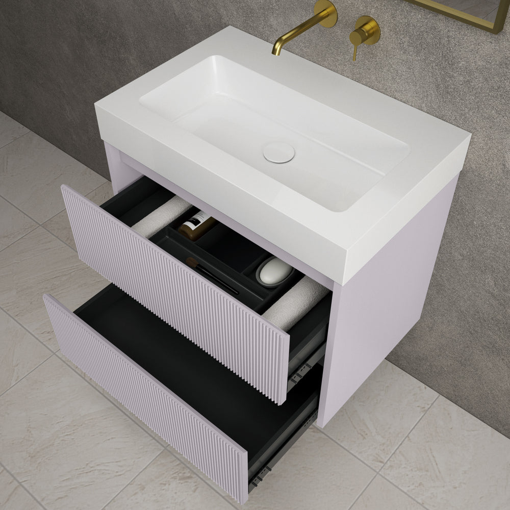 Scanalato Double Drawer Vanity Unit  With Beyondstone BLOC Basin - Soft Violet 700mm