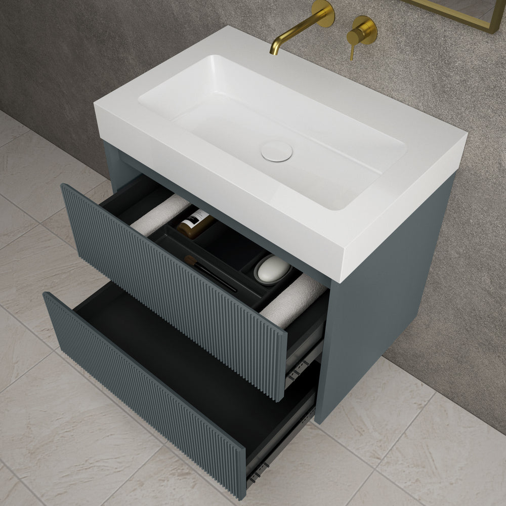 Scanalato Double Drawer Vanity Unit  With Beyondstone BLOC Basin - Anthracite 700mm