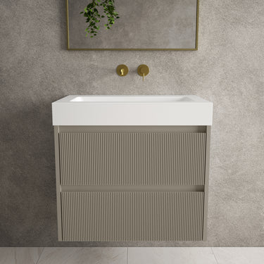 Scanalato Double Drawer Vanity Unit  With Beyondstone BLOC Basin - Soft Taupe 700mm