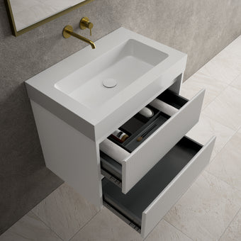 Scanalato Double Drawer Vanity Unit  With Beyondstone BLOC Basin - Soft Grey 700mm