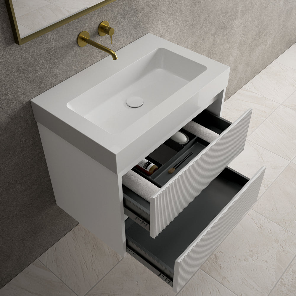 Scanalato Double Drawer Vanity Unit  With Beyondstone BLOC Basin - Soft Grey 700mm