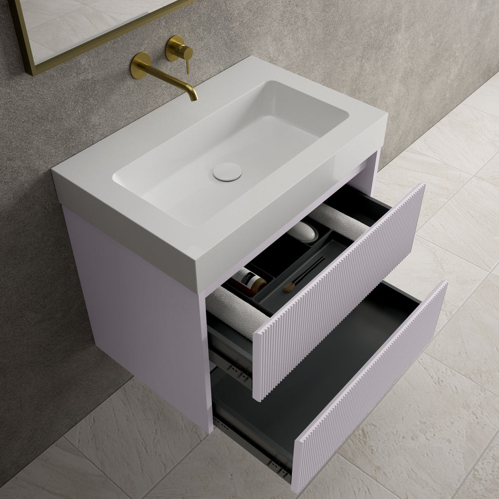 Scanalato Double Drawer Vanity Unit  With Beyondstone BLOC Basin - Soft Violet 700mm