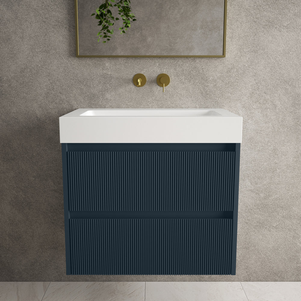 Scanalato Double Drawer Vanity Unit  With Beyondstone BLOC Basin - Midnight Blue 700mm
