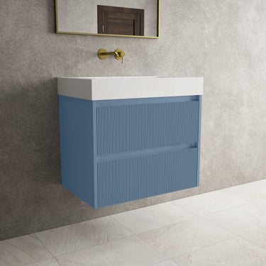 Scanalato Double Drawer Vanity Unit  With Beyondstone BLOC Basin - Soft Blue 700mm