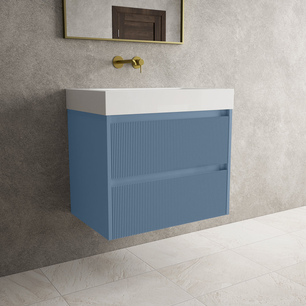Scanalato Double Drawer Vanity Unit  With Beyondstone BLOC Basin - Soft Blue 700mm