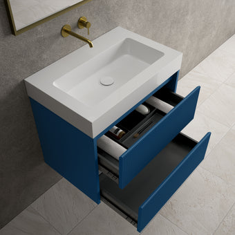Scanalato Double Drawer Vanity Unit  With Beyondstone BLOC Basin - Ocean Blue 700mm