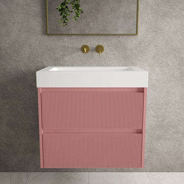 Scanalato Double Drawer Vanity Unit  With Beyondstone BLOC Basin - Dusky Pink 700mm