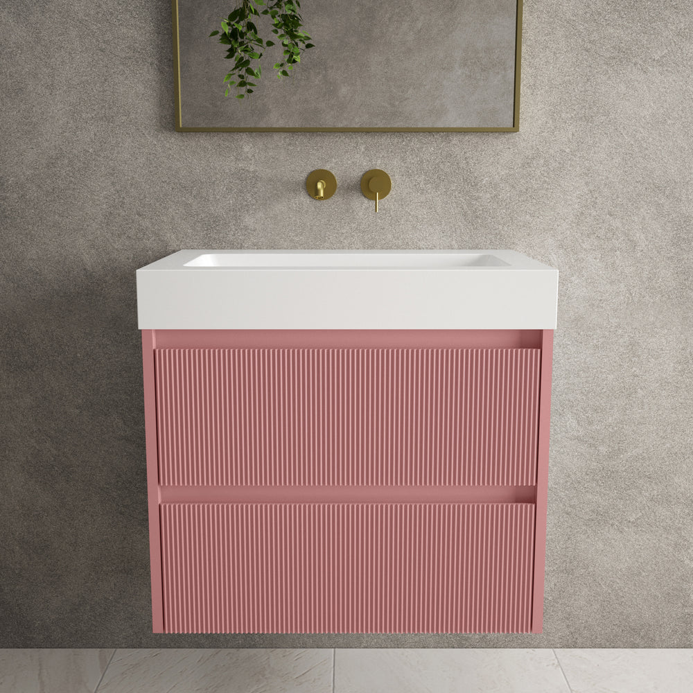Scanalato Double Drawer Vanity Unit  With Beyondstone BLOC Basin - Dusky Pink 700mm