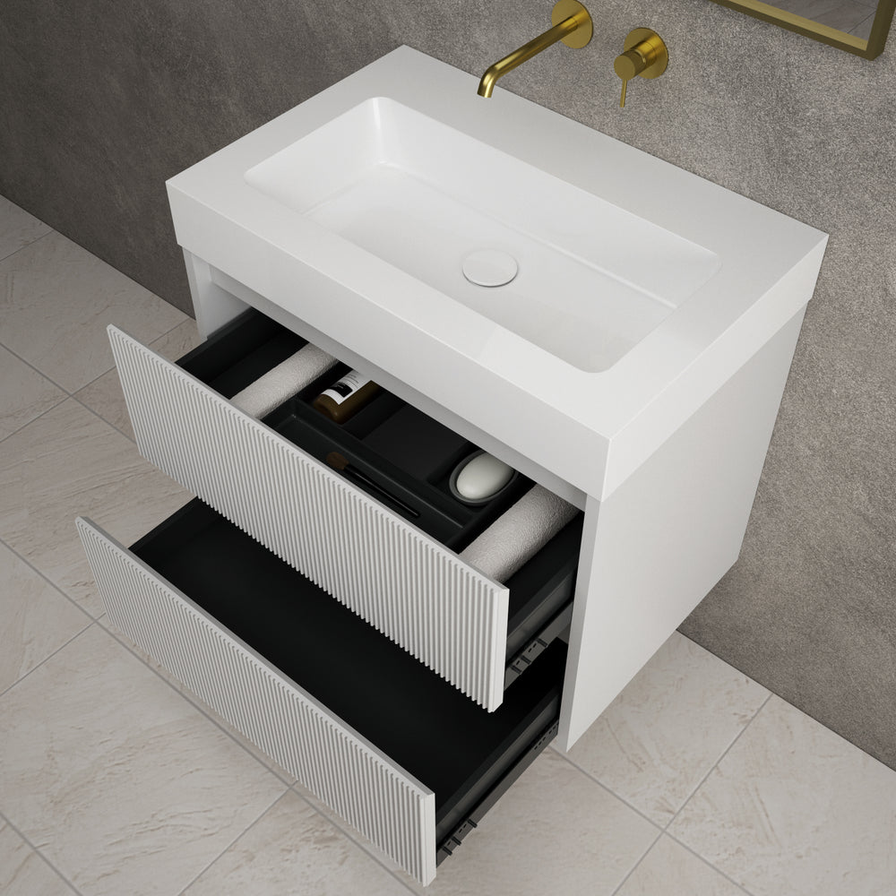 Scanalato Double Drawer Vanity Unit  With Beyondstone BLOC Basin - Soft Grey 700mm