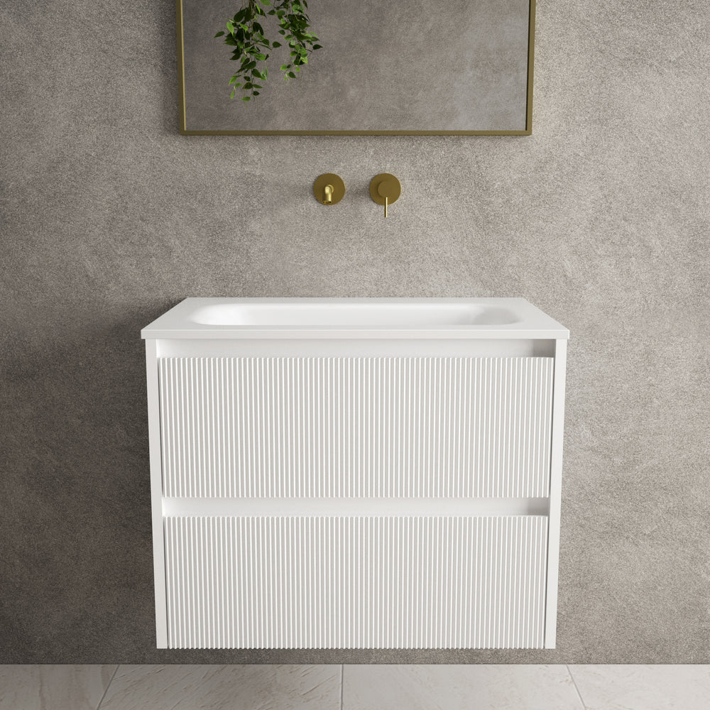 Scanalato Double Drawer Vanity Unit  With Beyondstone Basin - Pure White 700mm