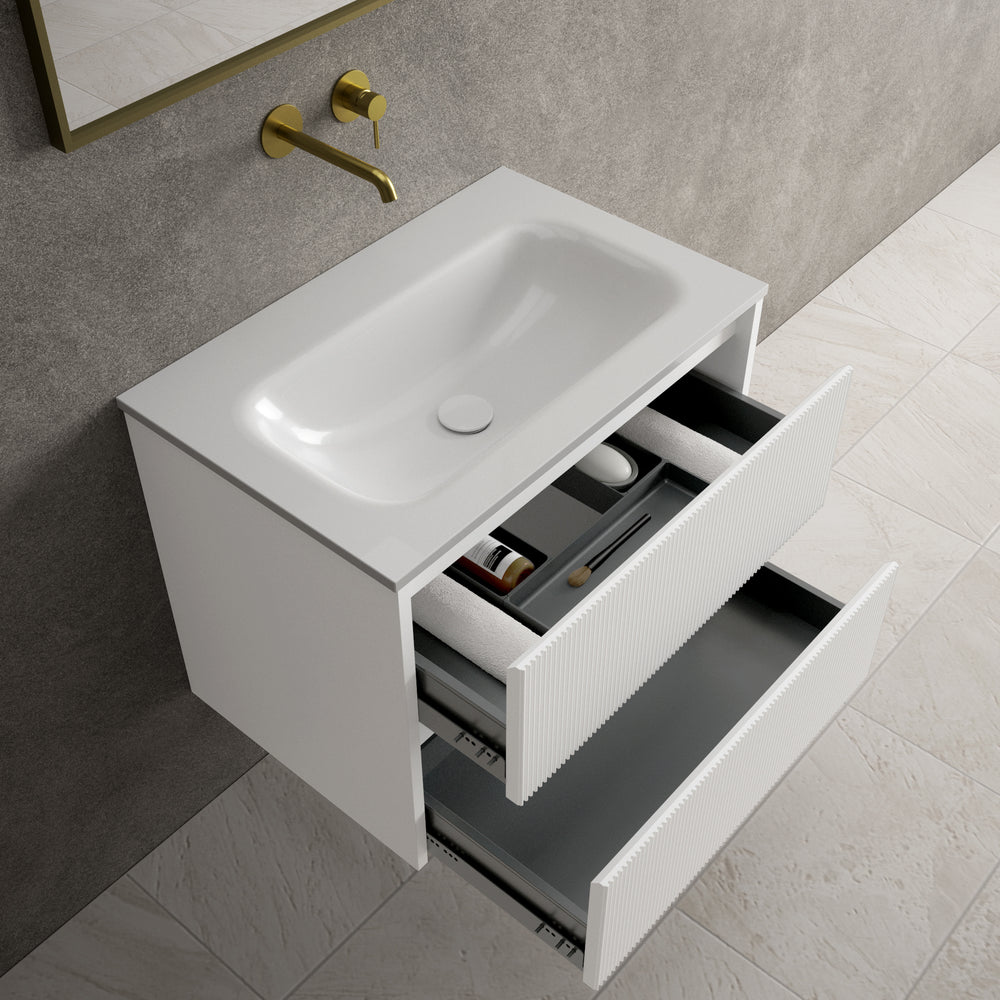 Scanalato Double Drawer Vanity Unit  With Beyondstone Basin - Pure White 700mm