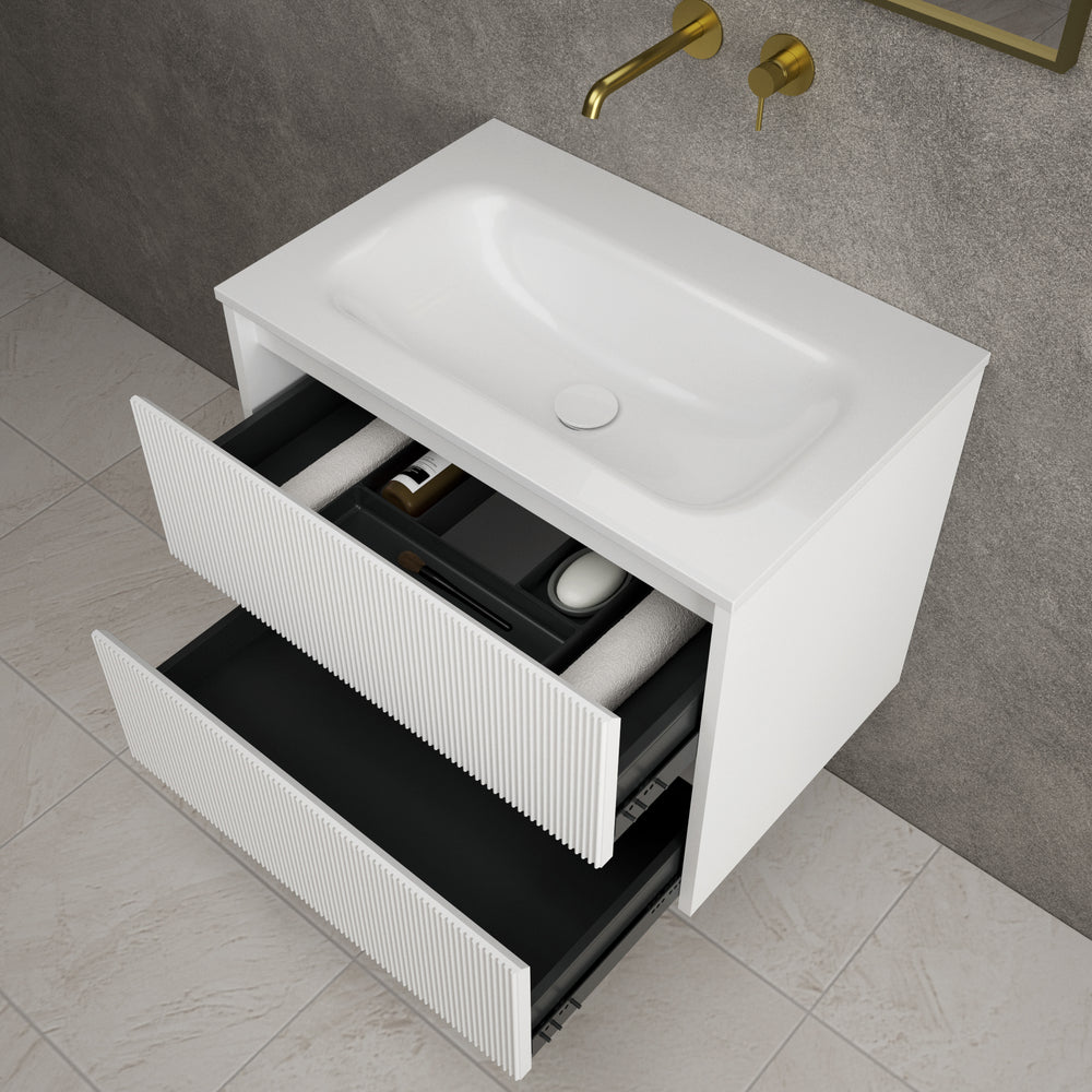 Scanalato Double Drawer Vanity Unit  With Beyondstone Basin - Pure White 700mm