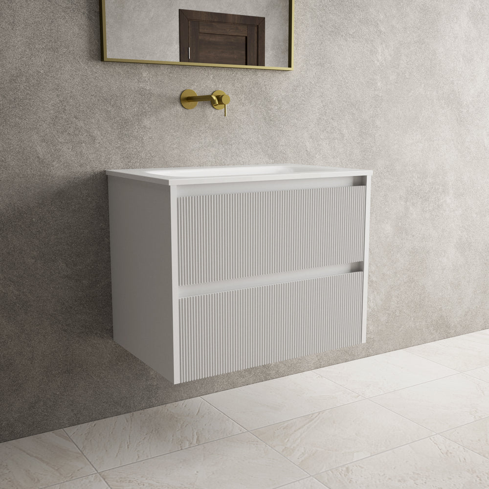 Scanalato Double Drawer Vanity Unit  With Beyondstone Basin - Soft Grey 700mm