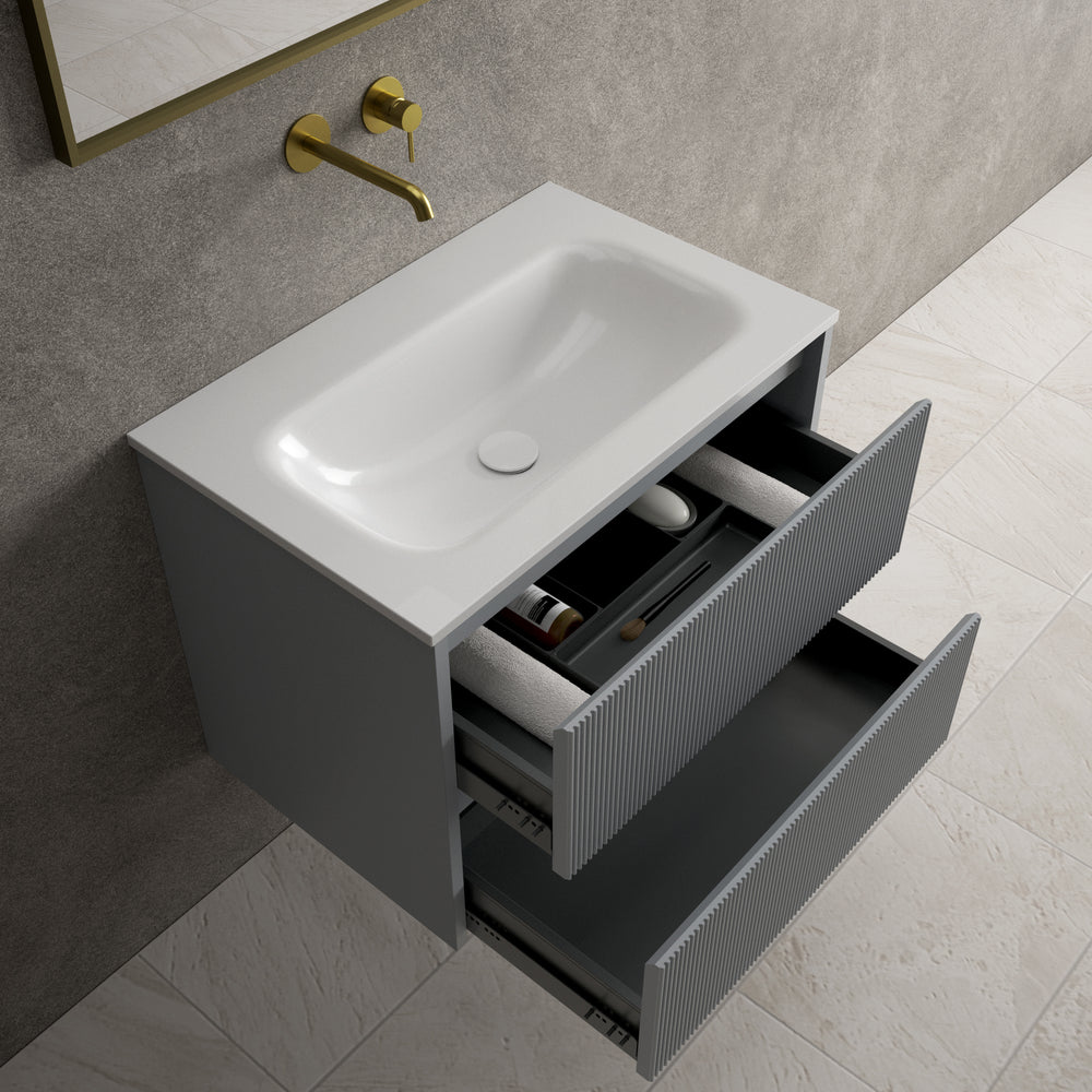 Scanalato Double Drawer Vanity Unit  With Beyondstone Basin - Dove Grey 700mm