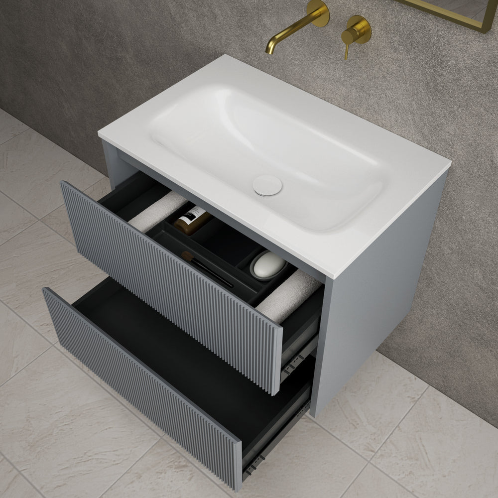 Scanalato Double Drawer Vanity Unit  With Beyondstone Basin - Dove Grey 700mm