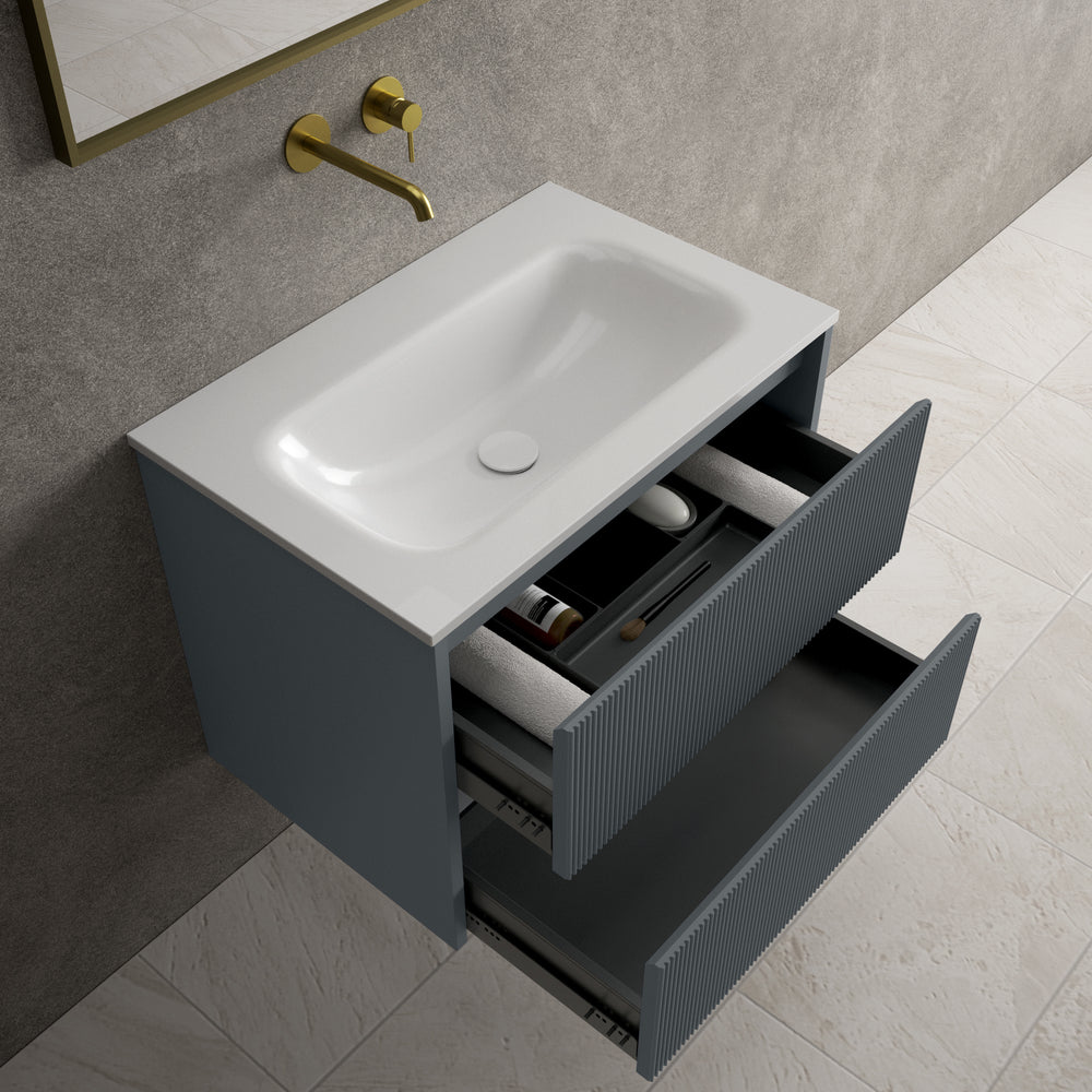 Scanalato Double Drawer Vanity Unit  With Beyondstone Basin - Slate Grey 700mm