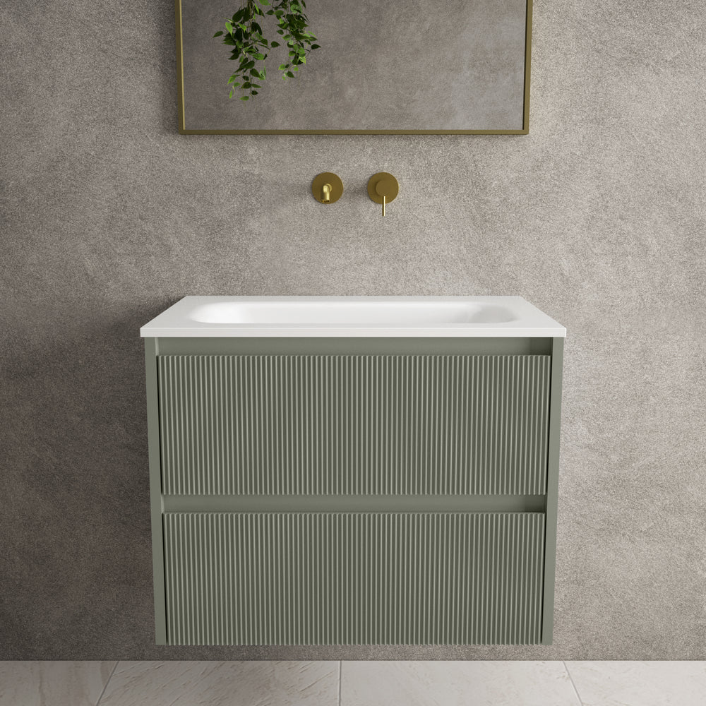 Scanalato Double Drawer Vanity Unit  With Beyondstone Basin - Pistachio 700mm