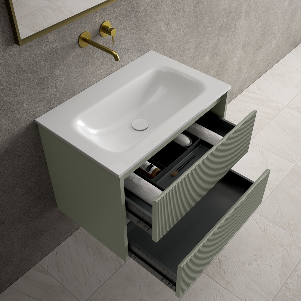 Scanalato Double Drawer Vanity Unit  With Beyondstone Basin - Pistachio 700mm