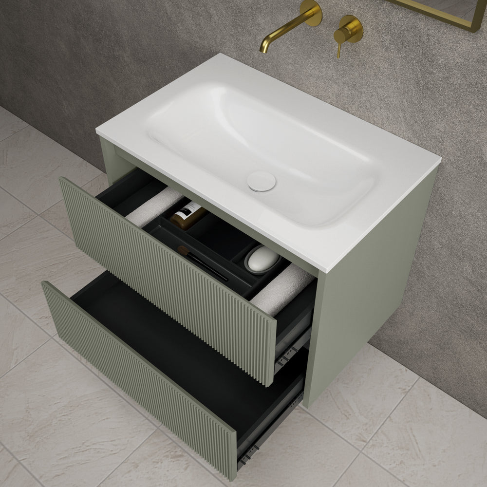 Scanalato Double Drawer Vanity Unit  With Beyondstone Basin - Pistachio 700mm
