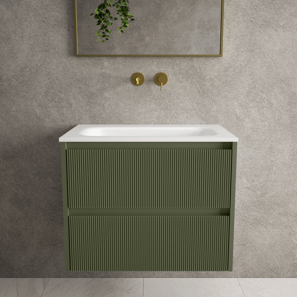 Scanalato Double Drawer Vanity Unit  With Beyondstone Basin - Seaweed 700mm