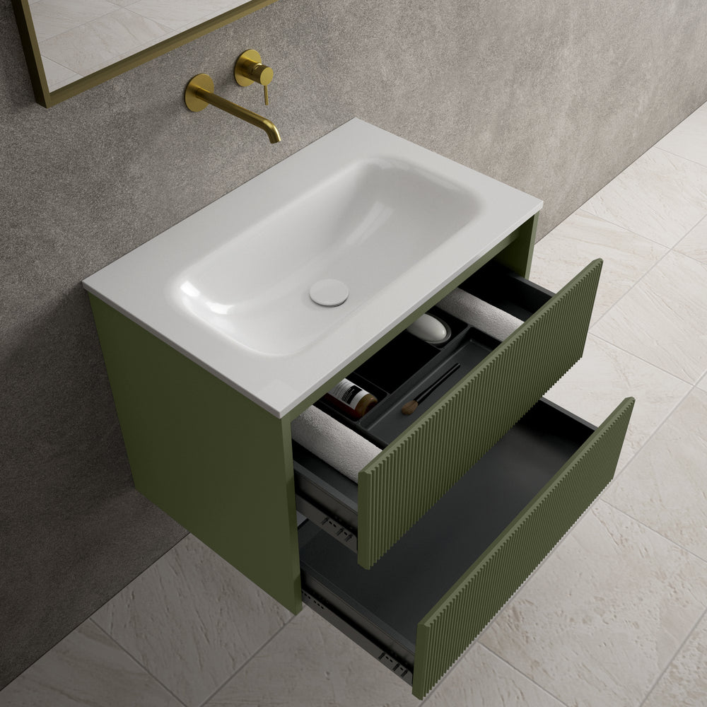 Scanalato Double Drawer Vanity Unit  With Beyondstone Basin - Seaweed 700mm
