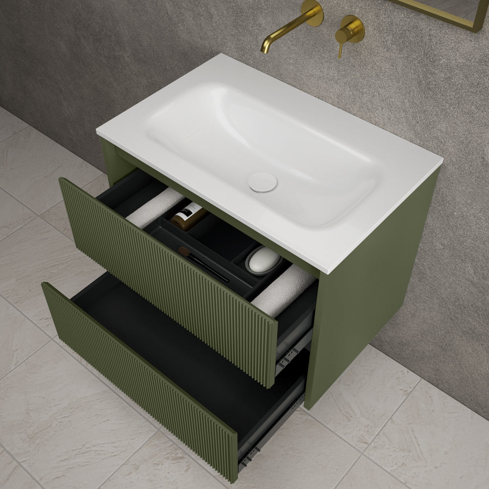 Scanalato Double Drawer Vanity Unit  With Beyondstone Basin - Seaweed 700mm