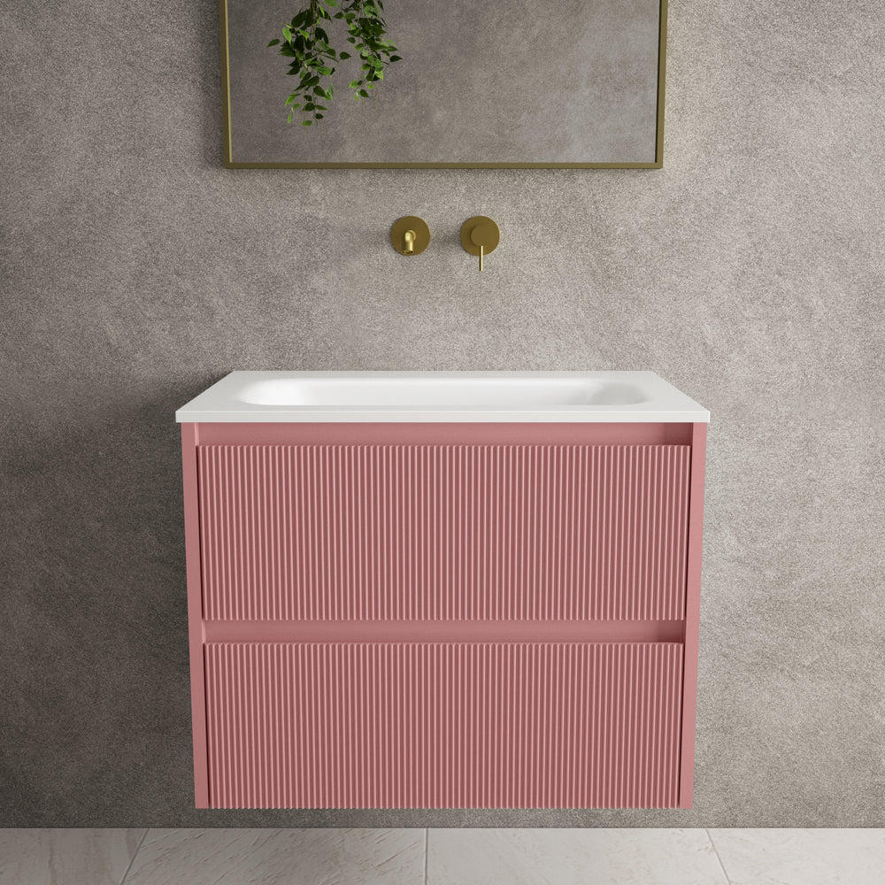 Scanalato Double Drawer Vanity Unit  With Beyondstone Basin - Dusky Pink 700mm