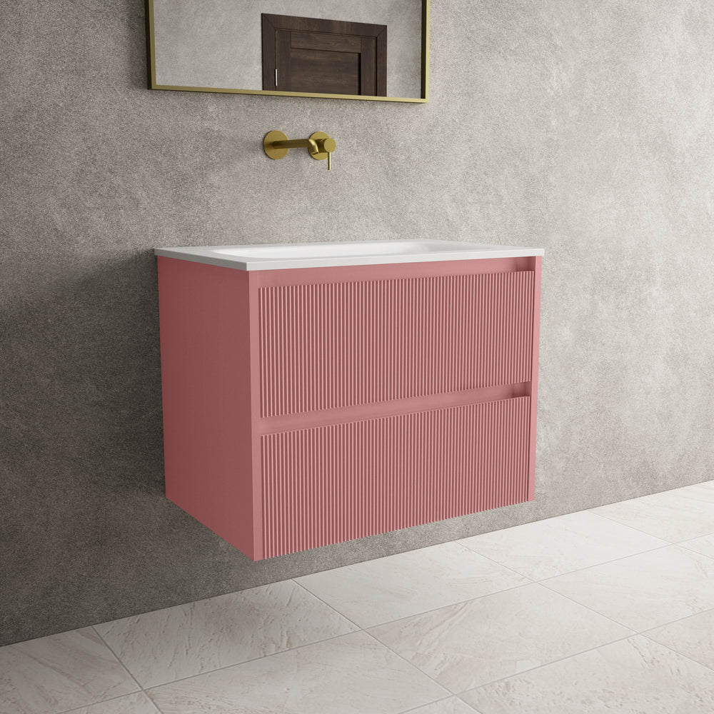 Scanalato Double Drawer Vanity Unit  With Beyondstone Basin - Dusky Pink 700mm