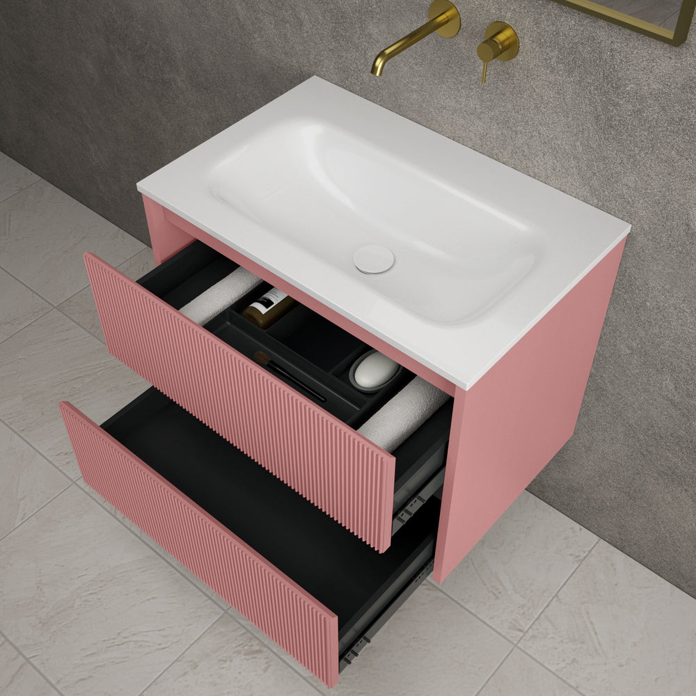 Scanalato Double Drawer Vanity Unit  With Beyondstone Basin - Dusky Pink 700mm