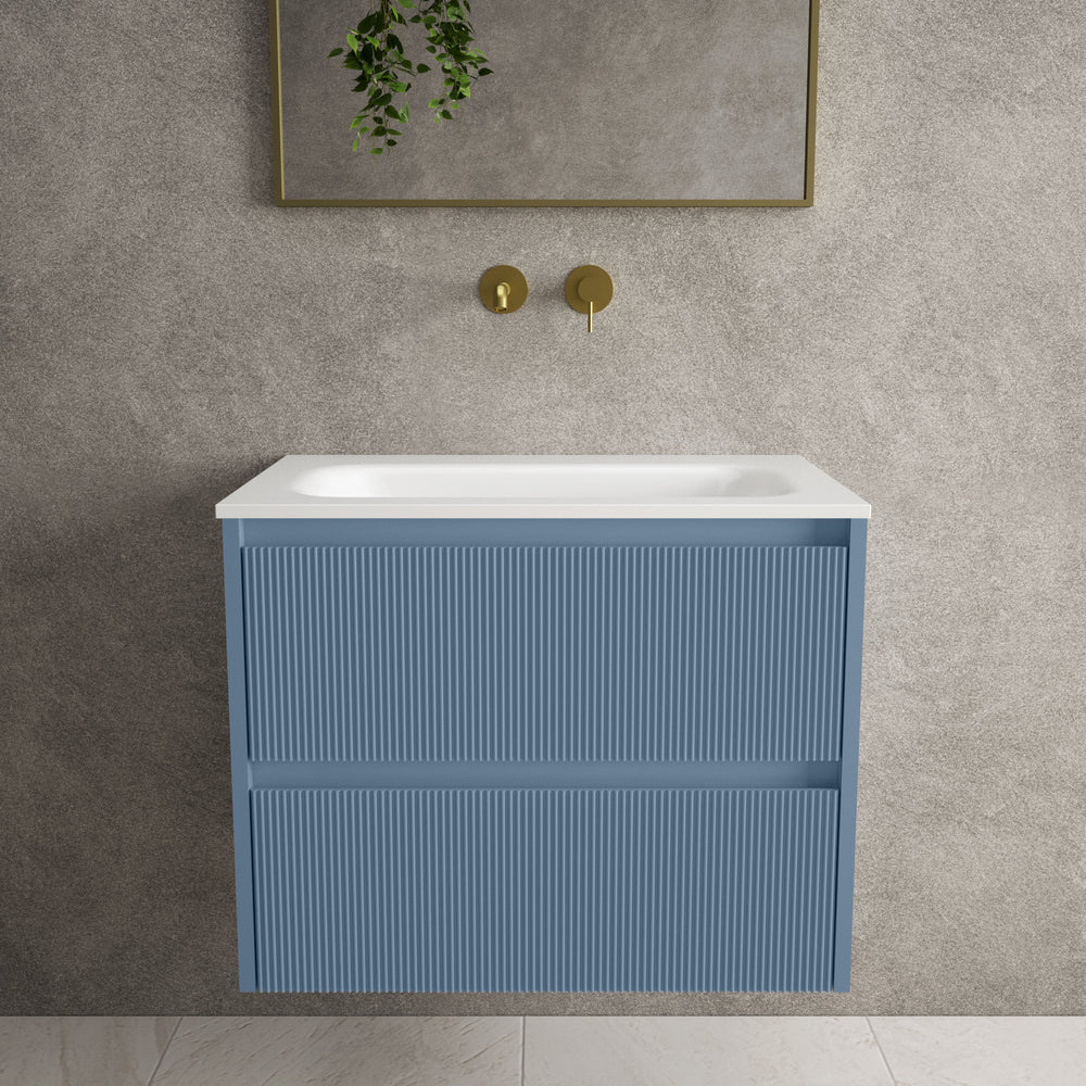 Scanalato Double Drawer Vanity Unit  With Beyondstone Basin - Soft Blue 700mm