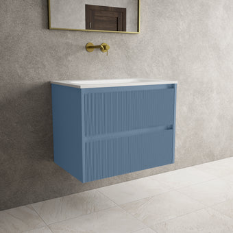 Scanalato Double Drawer Vanity Unit  With Beyondstone Basin - Soft Blue 700mm