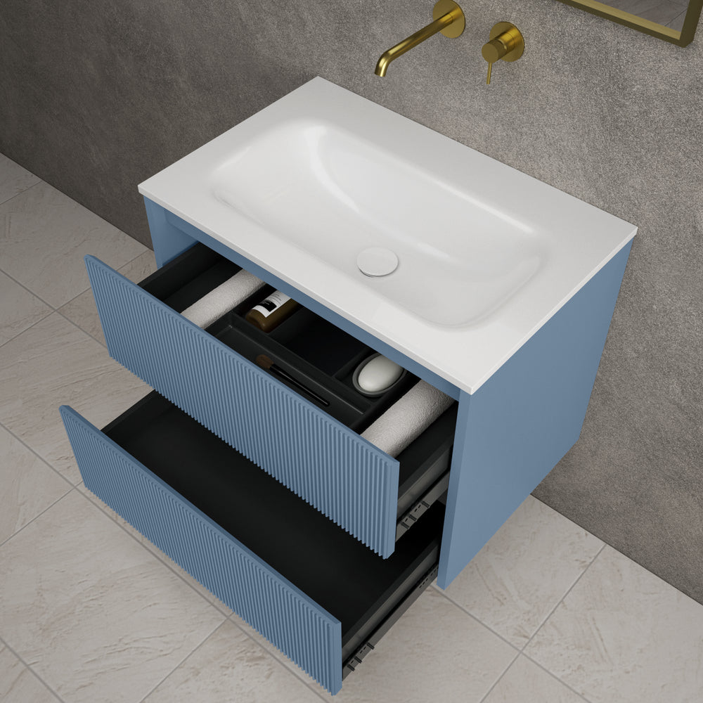 Scanalato Double Drawer Vanity Unit  With Beyondstone Basin - Soft Blue 700mm
