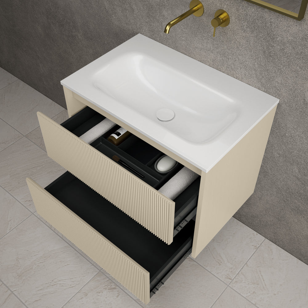 Scanalato Double Drawer Vanity Unit  With Beyondstone Basin - Cashmere 700mm