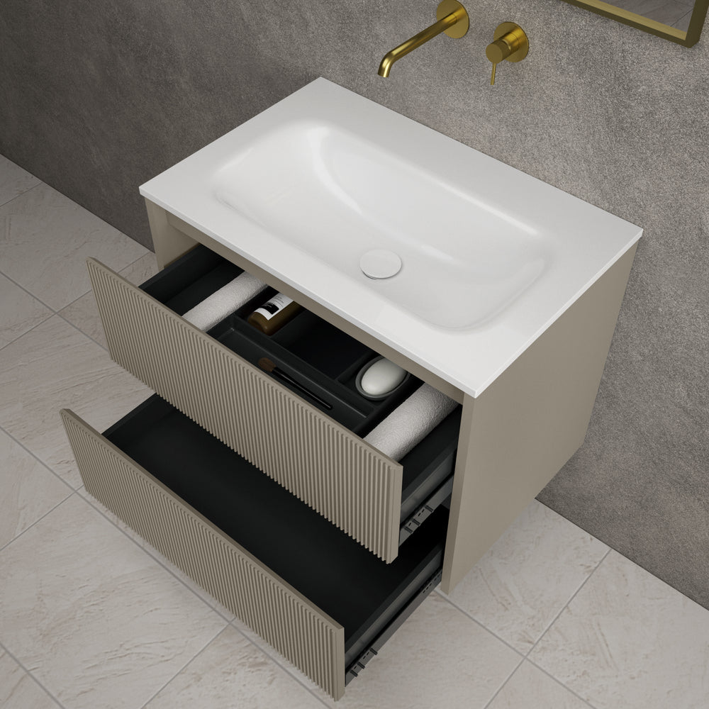 Scanalato Double Drawer Vanity Unit  With Beyondstone Basin - Soft Taupe 700mm