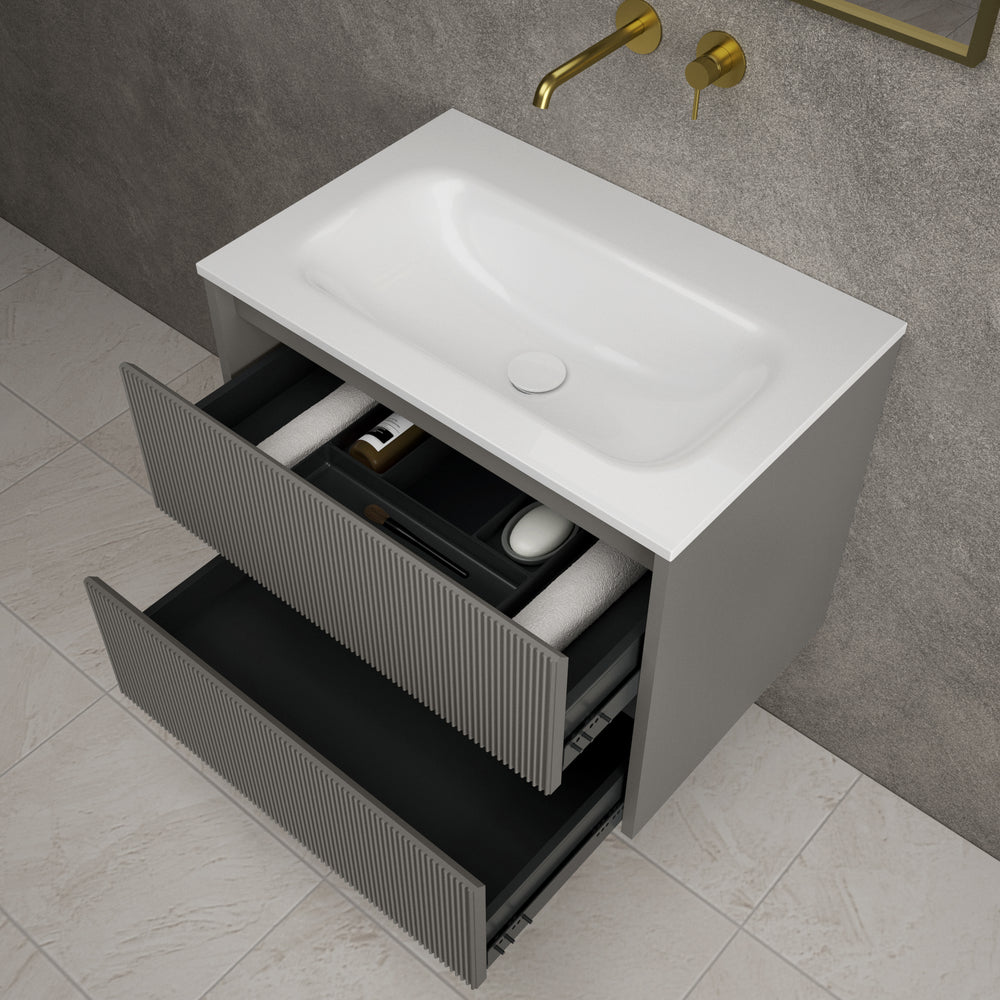 Scanalato Double Drawer Vanity Unit  With Beyondstone Basin - Rich Taupe 700mm