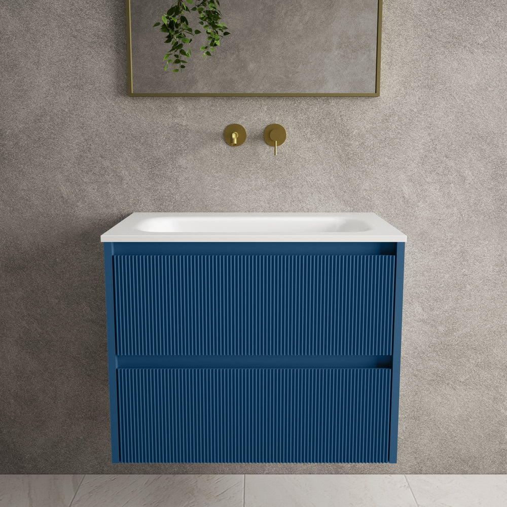 Scanalato Double Drawer Vanity Unit  With Beyondstone Basin - Ocean Blue 700mm