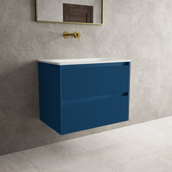 Scanalato Double Drawer Vanity Unit  With Beyondstone Basin - Ocean Blue 700mm