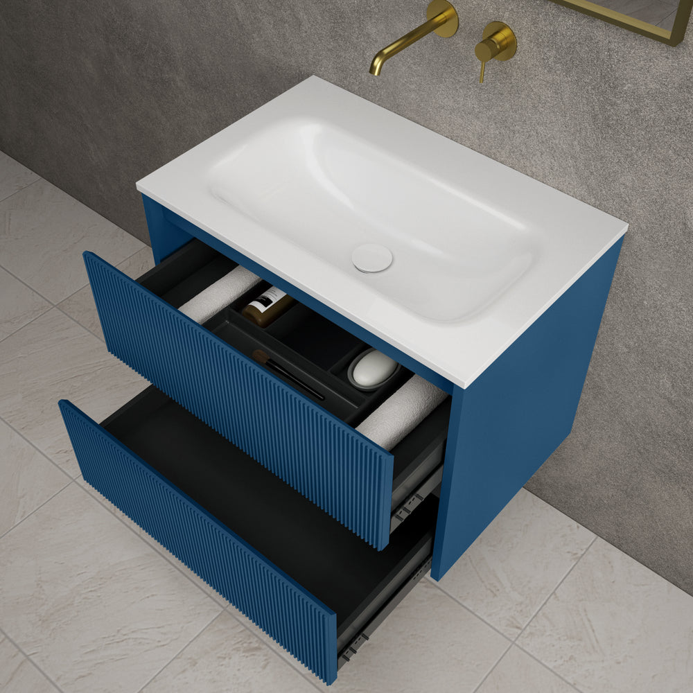 Scanalato Double Drawer Vanity Unit  With Beyondstone Basin - Ocean Blue 700mm