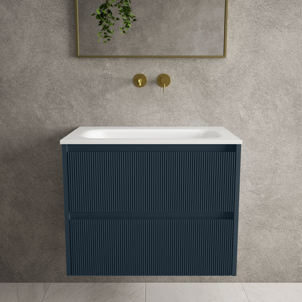 Scanalato Double Drawer Vanity Unit  With Beyondstone Basin - Midnight Blue 700mm
