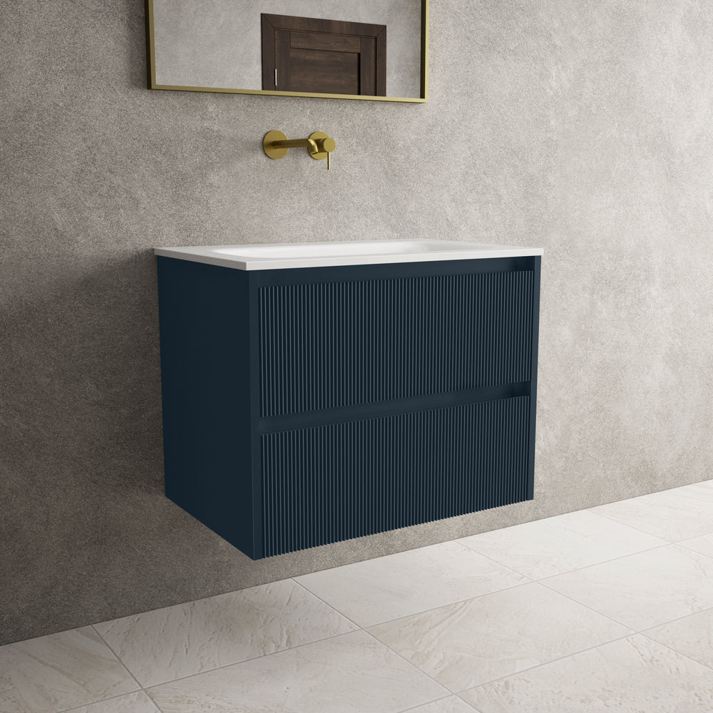 Scanalato Double Drawer Vanity Unit  With Beyondstone Basin - Midnight Blue 700mm