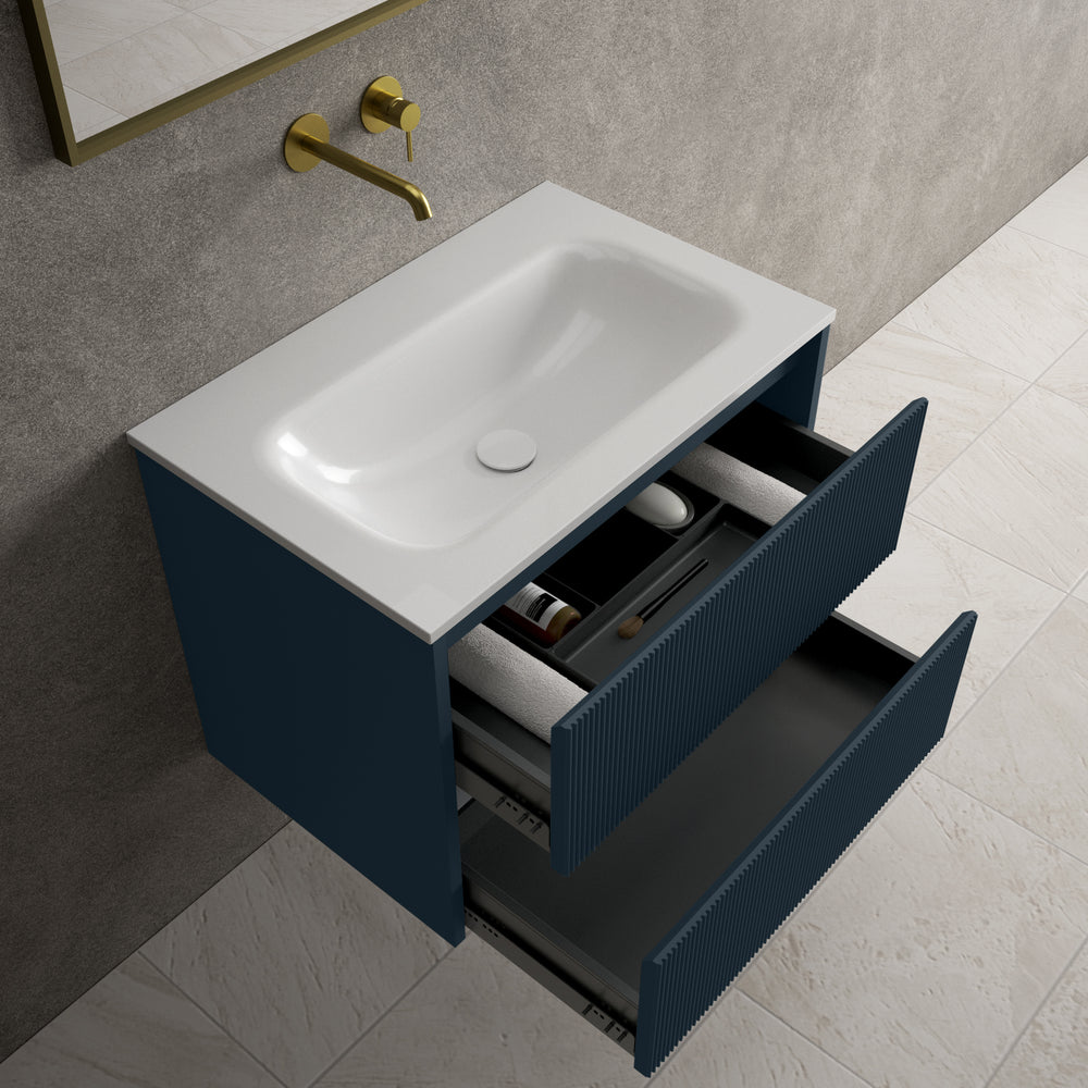 Scanalato Double Drawer Vanity Unit  With Beyondstone Basin - Midnight Blue 700mm