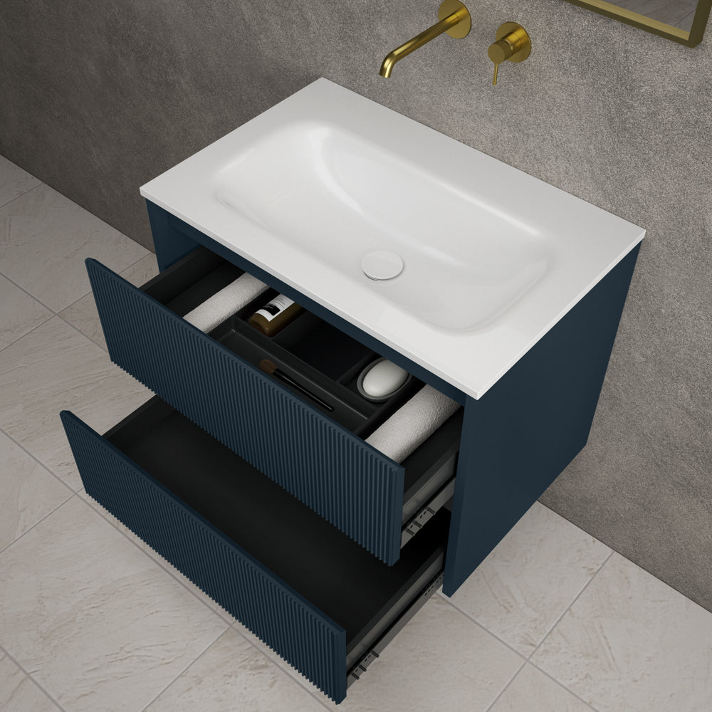 Scanalato Double Drawer Vanity Unit  With Beyondstone Basin - Midnight Blue 700mm